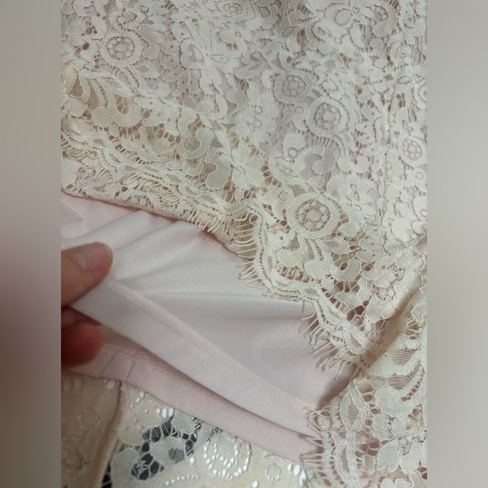 Forever 21 pink white eyelash lace 3/4 sleeve dress sz M medium midi wedding - Picture 12 of 13